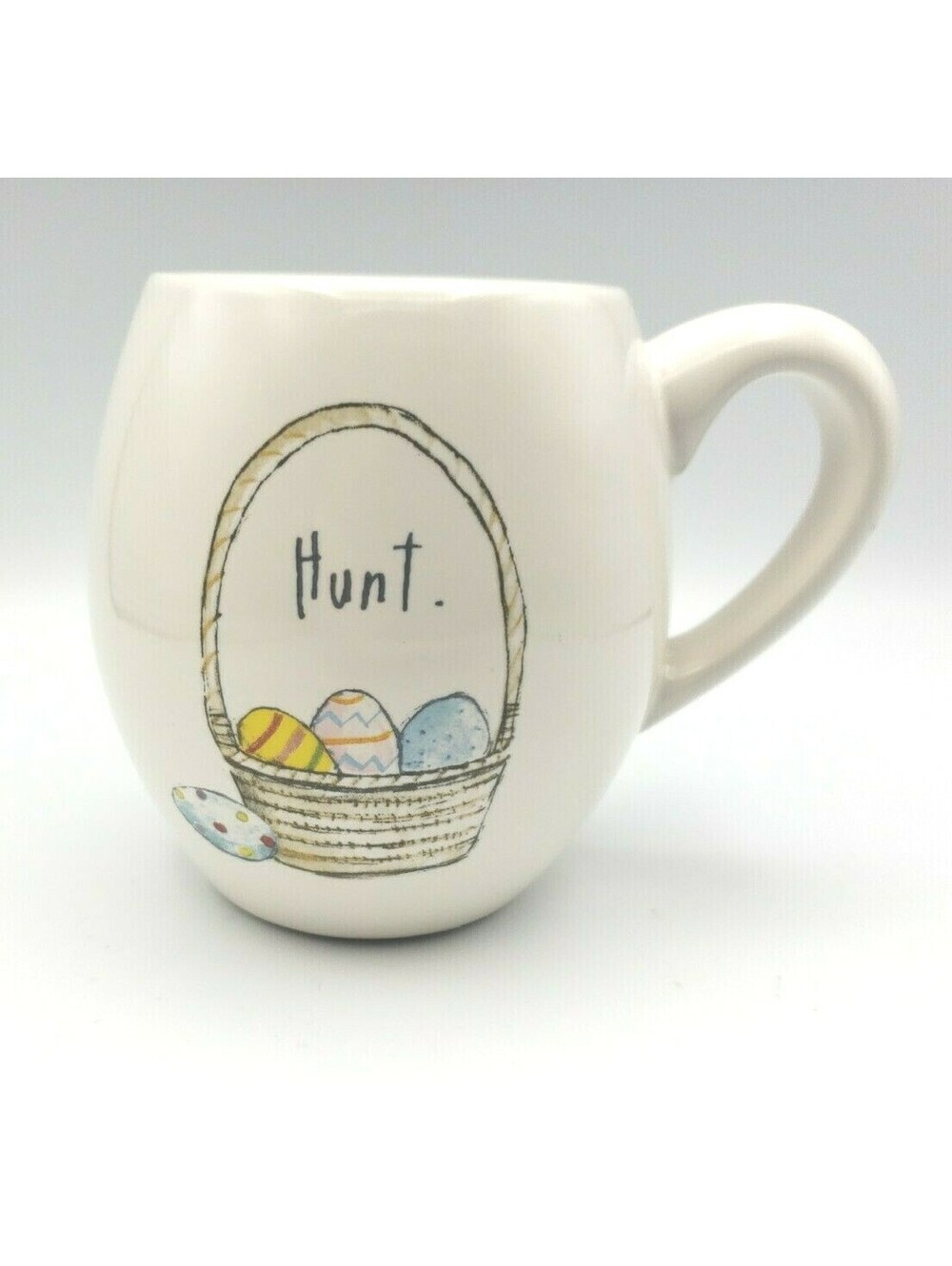 Rae Dunn Coffee Mug Easter Hunt Basket Eggs Blue Interior Cup Tea Spring Magenta
